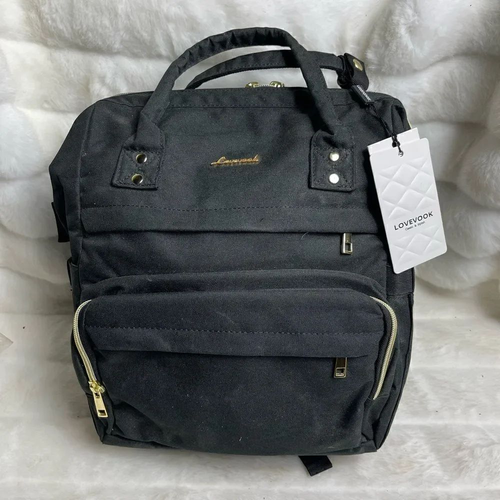 NWT lovevook black  canvas laptop backpack with USB port fit up to 17” l…